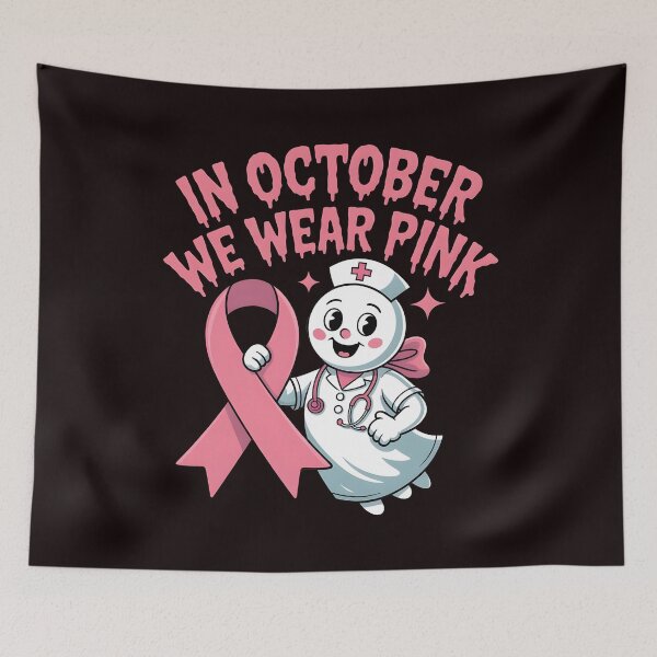 Item preview, In October We Wear Pink Nurse Ghost Halloween 2025 designed and sold by Redgiant87x.