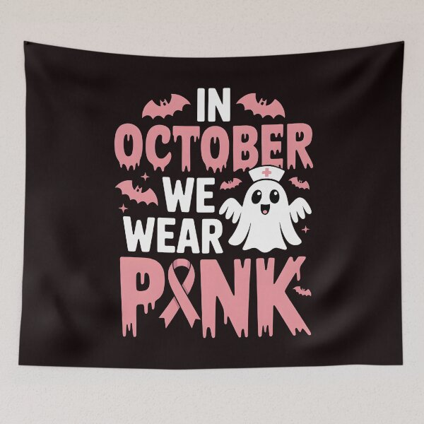 Item preview, In October We Wear Pink Nurse Ghost Halloween 2025 designed and sold by Redgiant87x.