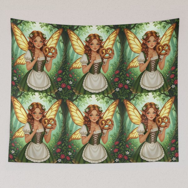 Item preview, Pretzel Fae in the Enchanted Forest – Bavarian Butterfly Fairy designed and sold by EmeraldeaArt.