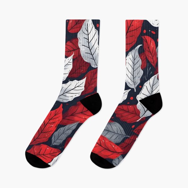 Item preview, Festive Christmas Leaf Print Joyeux Noel Holiday Foliage Red and Silver designed and sold by LeafPrints.
