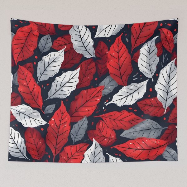 Item preview, Festive Christmas Leaf Print Joyeux Noel Holiday Foliage Red and Silver designed and sold by LeafPrints.