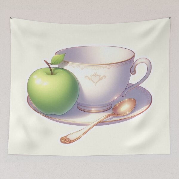 Item preview, Golden Tea Time with Apple – Soft Anime-Inspired Illustration designed and sold by Sugar Wisdom .
