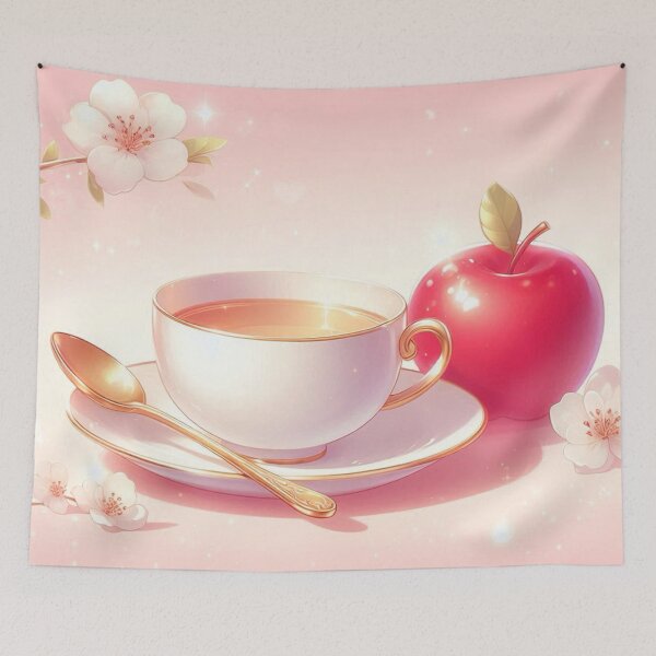 Item preview, Golden Tea Time with Apple – Soft Anime-Inspired Illustration designed and sold by Sugar Wisdom .