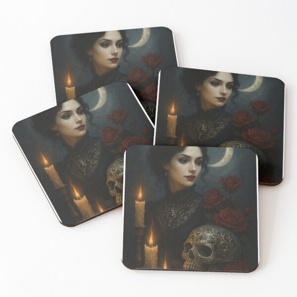 Artikelvorschau, Mondschein-Elegie – Gotisches Porträt mit Rosen und Totenkopf entworfen und verkauft von Painted Moon by Luna Bee™.