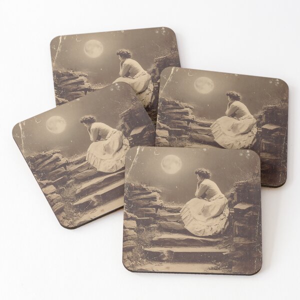 Item preview, Antique Moonlit Woman on Stone Steps designed and sold by SpecInkStudio.