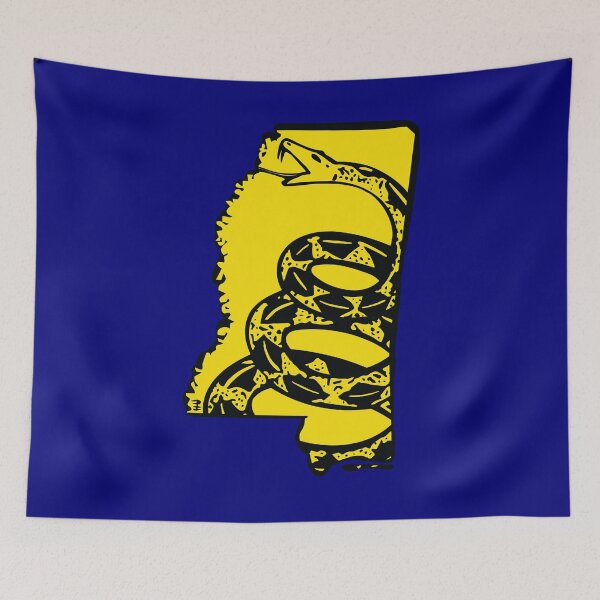 Artikelvorschau, MISSISSIPPIAN - Libertär - Don't Tread On Me Gadsden Snake auf MISSISSIPPI-Karte auf blauem Standardhintergrund, #020279 entworfen und verkauft von pelagio.