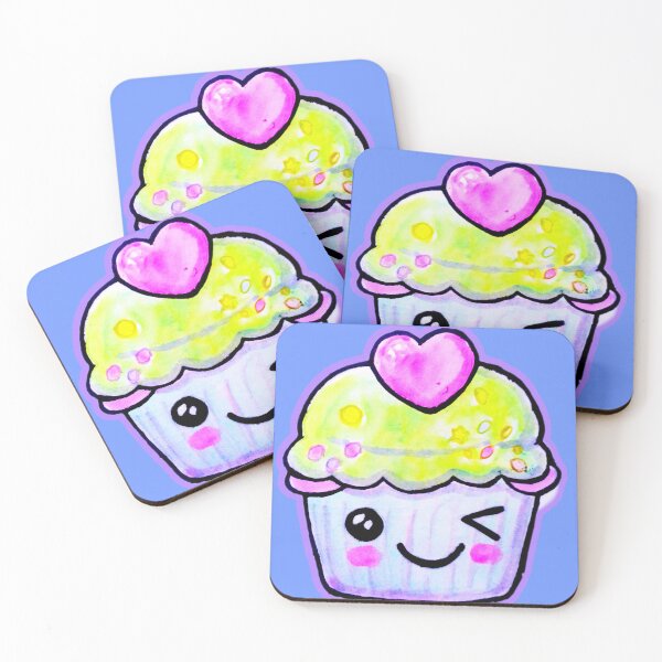 Item preview, Flirty eye winking kawaii cupcake watercolor food illustration  designed and sold by happiartworks .