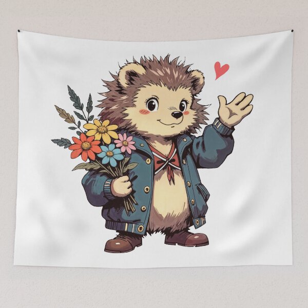 Item preview, Hedgehog with Flowers in Blue Jacket designed and sold by Ardezart.