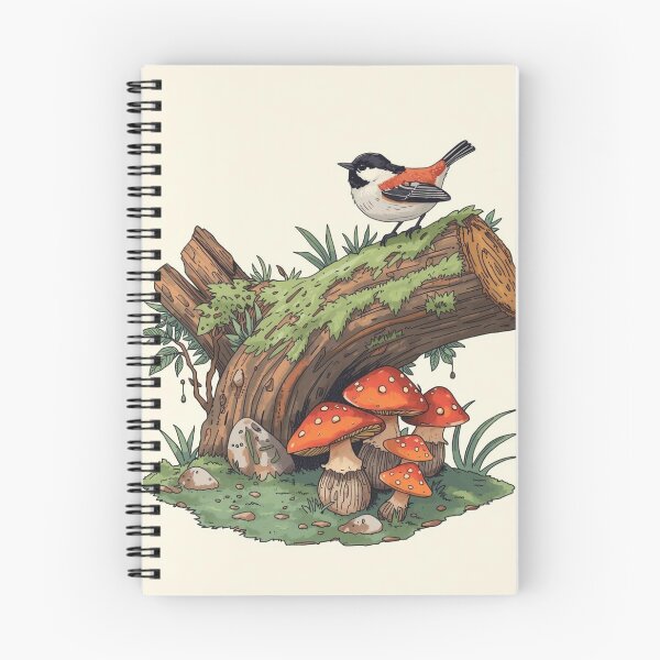 Item preview, Forest Charm – Bird and Mushrooms on a Log designed and sold by Buble7.