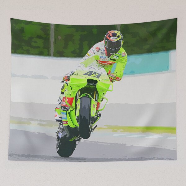Item preview, Fabio Di Giannantonio making a wheelie on his 2025 MotoGP motorcycle watercolor designed and sold by Rodissimus1984.