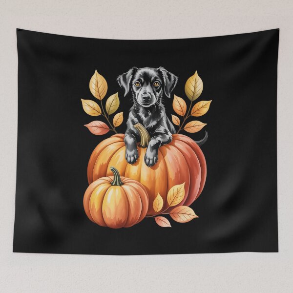Item preview, Cute Black Puppy on Pumpkin – Fall Autumn Dog Art designed and sold by zazastore.