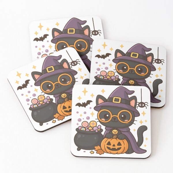Item preview, Witch Cat with Candy Cauldron Kawaii Halloween Art designed and sold by ChaaiTee.