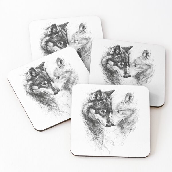Item preview, Cool black and white wolves with heart, strong detailed wolf drawing in black designed and sold by Encreable.