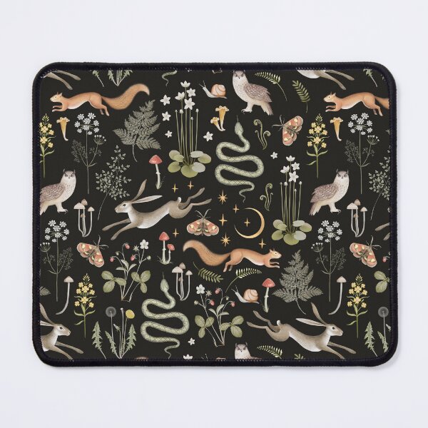 Item preview, Whimsigoth Design, Woodland Fauna Illustration, Black Night Botanical Art, Vintage Folk Style designed and sold by CharmedVille.