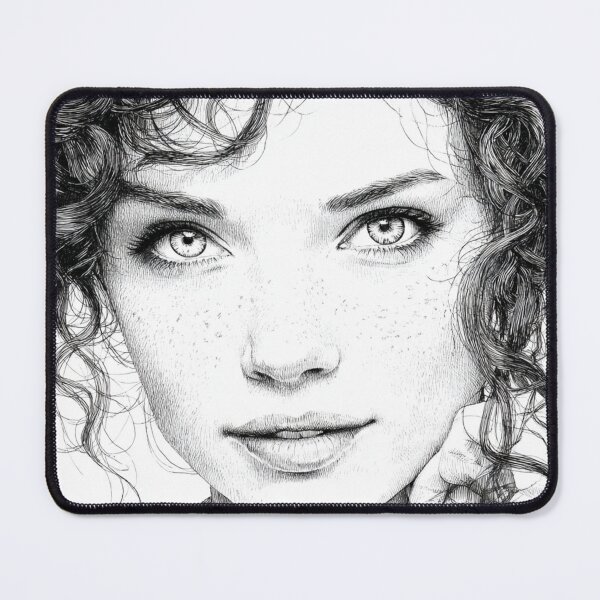 Item preview, Isabella the Dreamer – Intricate Line Art Portrait of a Curly-Haired Woman designed and sold by mliotard.
