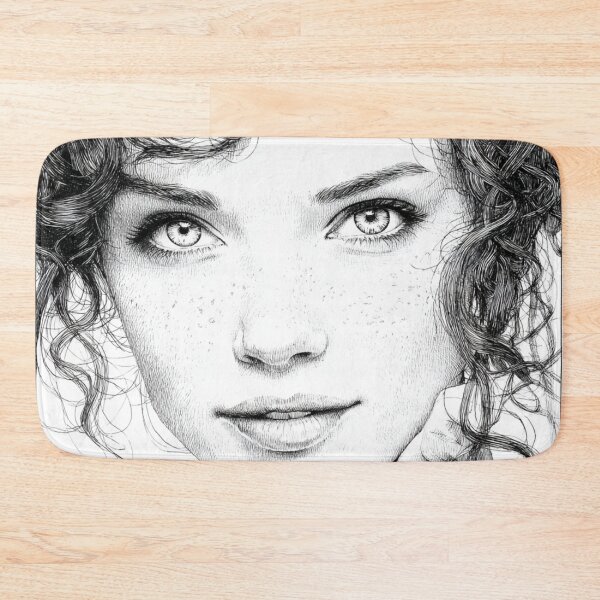 Item preview, Isabella the Dreamer – Intricate Line Art Portrait of a Curly-Haired Woman designed and sold by mliotard.
