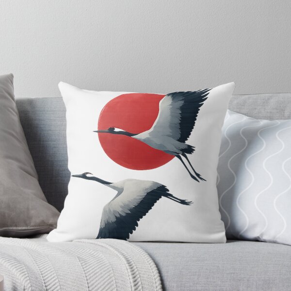 Item preview, Ethnic minimalist black and white cranes flying before red sun in japan style designed and sold by Encreable.