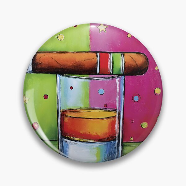Item preview, Vibrant Whiskey and Lit Cigar Artwork with Colorful Dots and Starry Background designed and sold by OlfactoART Studio.