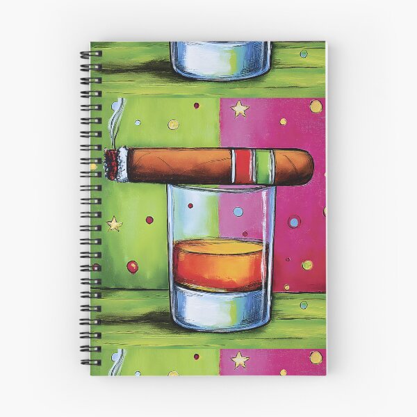Artikelvorschau, Lebendiges Whiskey- und Zigarre-Kunstwerk mit bunten Punkten und Sternenhintergrund entworfen und verkauft von OlfactoART Studio.