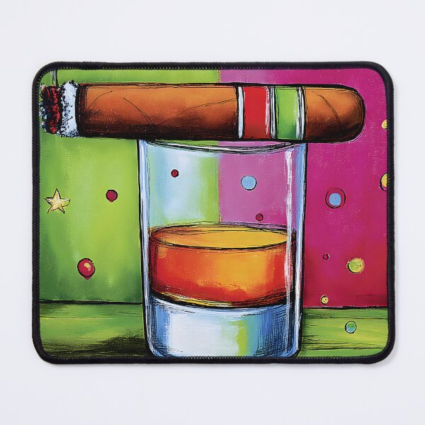Item preview, Vibrant Whiskey and Lit Cigar Artwork with Colorful Dots and Starry Background designed and sold by OlfactoART Studio.