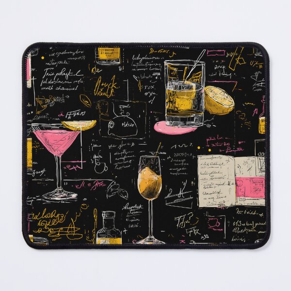 Item preview, Stylized Cocktail Collage Artwork with Handwritten Notes Highlighting Colorful Drinks designed and sold by OlfactoART Studio.