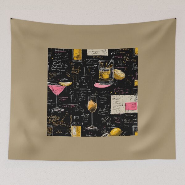 Item preview, Stylized Cocktail Collage Artwork with Handwritten Notes Highlighting Colorful Drinks designed and sold by OlfactoART Studio.