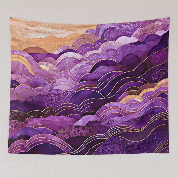 Item preview, Purple Ocean Waves Abstract Art With Golden Sunset designed and sold by DEC02.