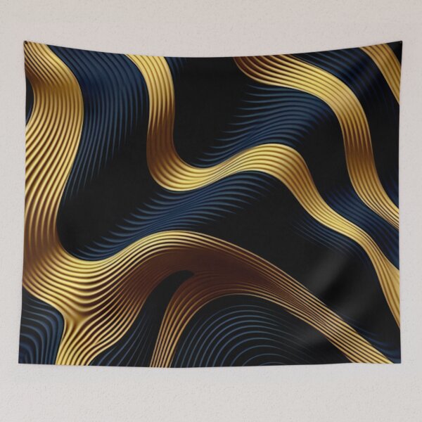 Item preview, Golden Wavy Flowing Lines On Elegant Midnight Black  designed and sold by DEC02.