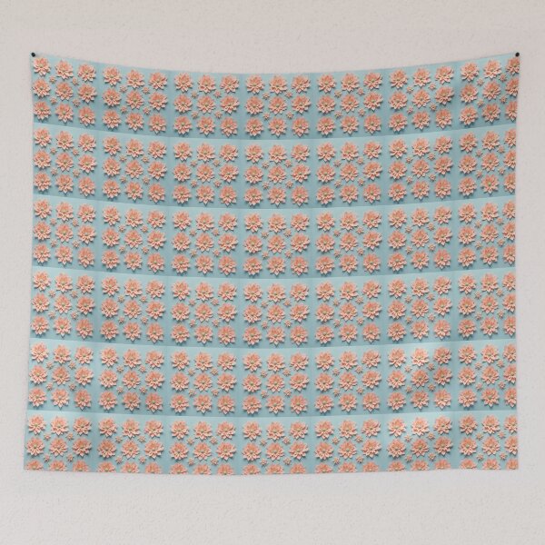 Item preview, Elegant 3D Papercraft Flowers: A Peach and Blue Floral Pattern designed and sold by RudArtAI.