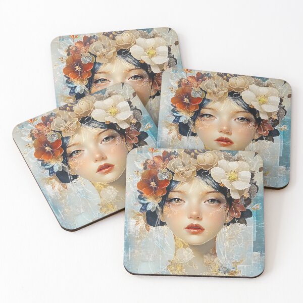 Item preview, Mysterious, Mystical Fantasy Female Face Wearing Flower Headdress designed and sold by DEC02.
