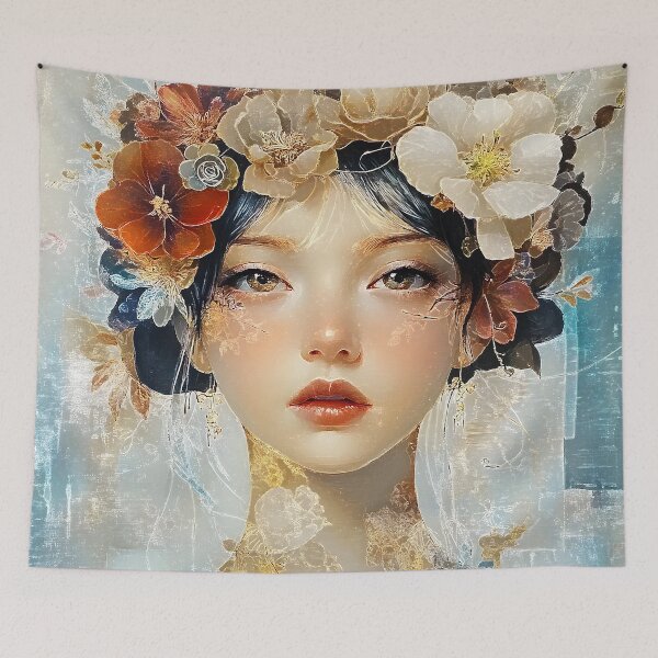 Item preview, Mysterious, Mystical Fantasy Female Face Wearing Flower Headdress designed and sold by DEC02.