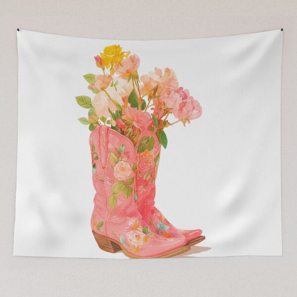 Item preview, Pink Cowboy Boots with Flowers – Western Floral Art designed and sold by CapyToon.