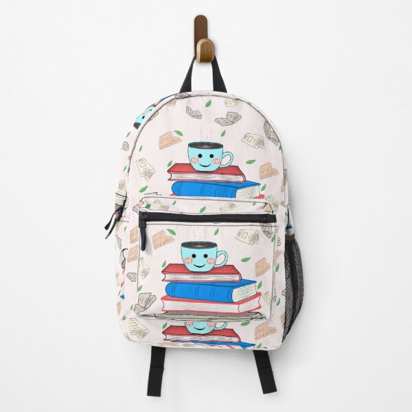 Item preview, This image features a cute illustration of a smiling coffee cup sitting on a stack of colorful books designed and sold by LSKY Art.