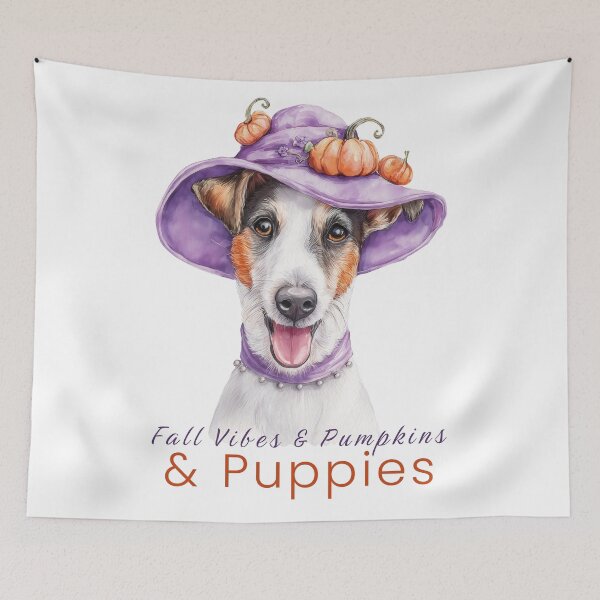 Item preview, Charming watercolor smooth fox terrier dog in a pumpkin hat designed and sold by olenapetol.