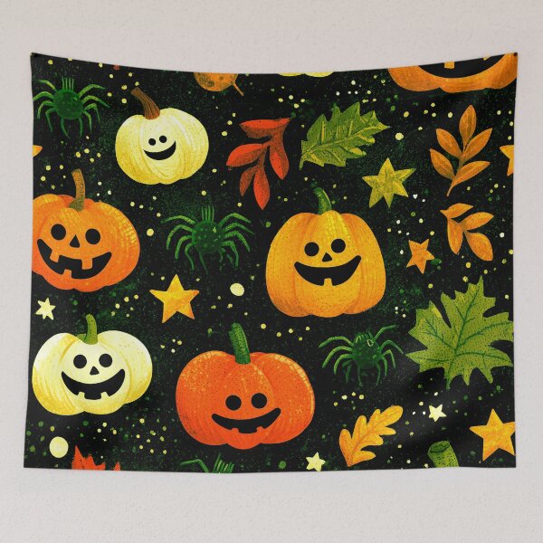 Item preview, Halloween Jack-O-Lanterns And Green Spiders Whimsical Pattern designed and sold by DEC02.