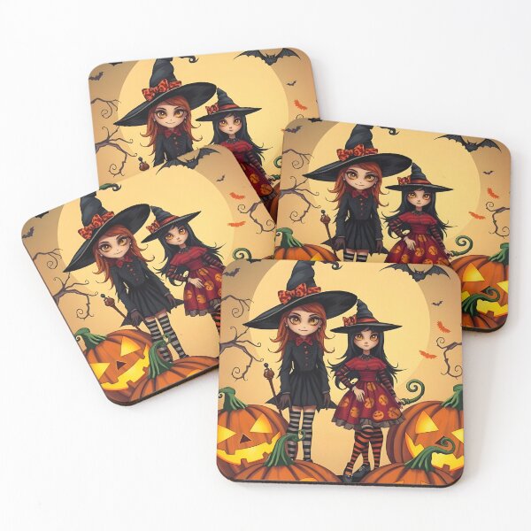 Item preview, Cute Halloween Witches and Carved Pumpkins designed and sold by artedamensagem.