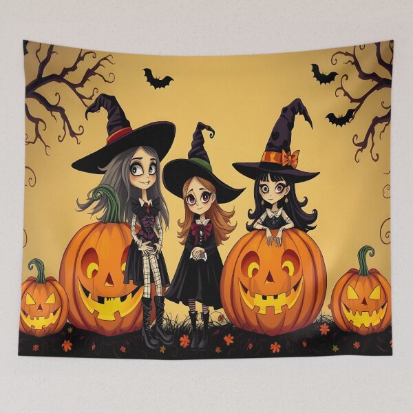 Item preview, Cute Halloween Witches and Carved Pumpkins designed and sold by artedamensagem.