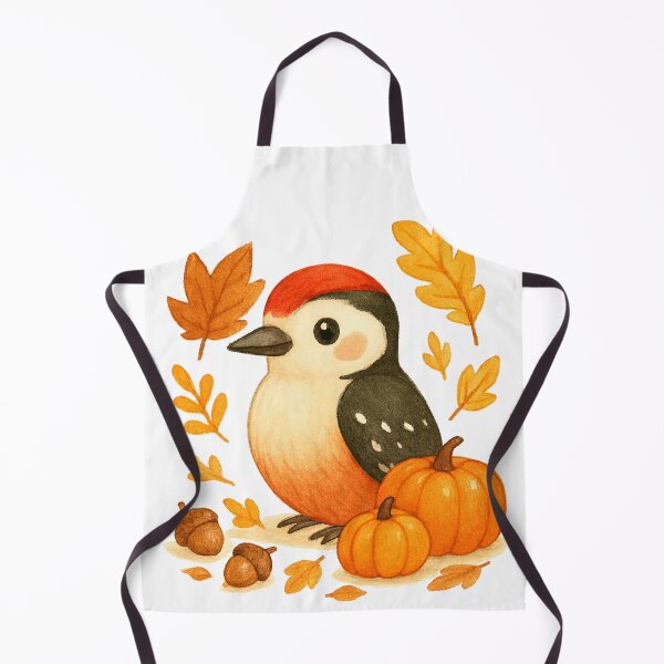 Item preview, Cute Autumn Woodpecker with pumpkins illustration designed and sold by BigBlueArt.