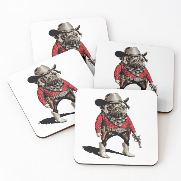 Artikelvorschau, Cowboy Mops Hund Lustiges Western Outfit Roter Mops Cowboy entworfen und verkauft von FerminVigo.