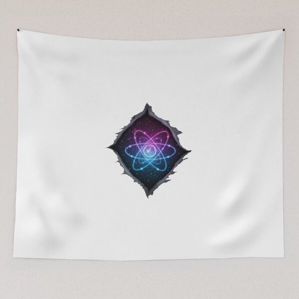 Item preview, Atomic Rip Illusion, Realistic Torn Fabric Design Revealing Atom Nucleus with Electrons, Glowing Energy Rings in Blue Purple Pink, High-Resolution Transparent Background designed and sold by chipmuckdesignn.