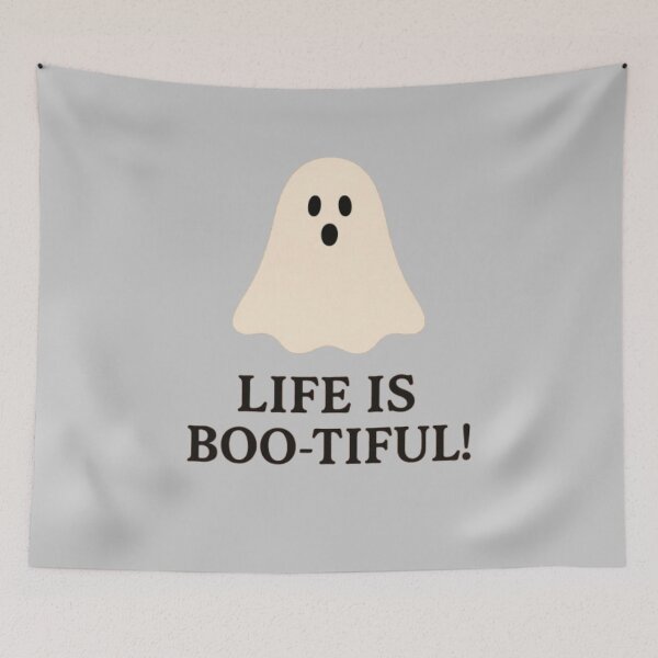 Item preview, Life is BOO-tiful! An upbeat happy ghost celebrating Halloween  designed and sold by Oqueartecura.