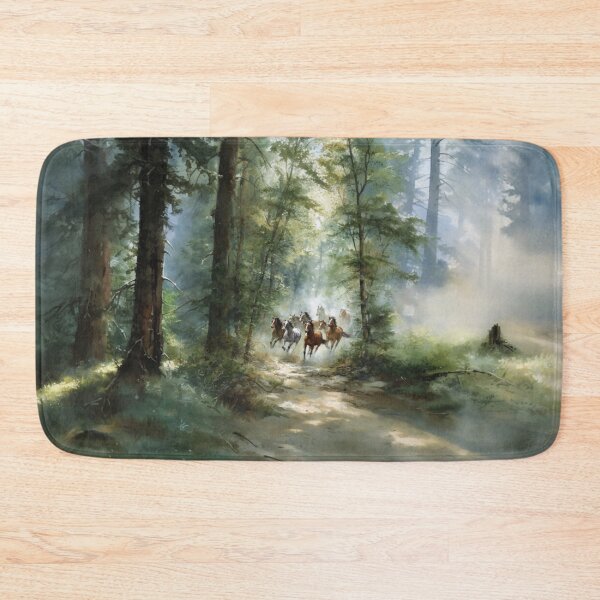 Item preview, A group of wild mustangs galloping through a sun-dappled forest Horses in Motion designed and sold by CDC40.