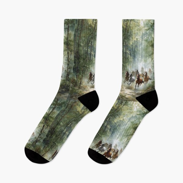 Item preview, A group of wild mustangs galloping through a sun-dappled forest Horses in Motion designed and sold by CDC40.