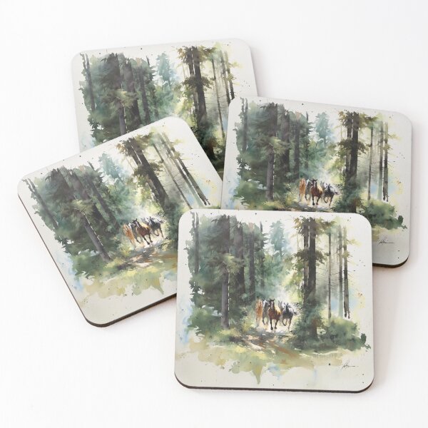 Item preview, A group of wild mustangs galloping through a sun-dappled forest Horses in Motion designed and sold by CDC40.