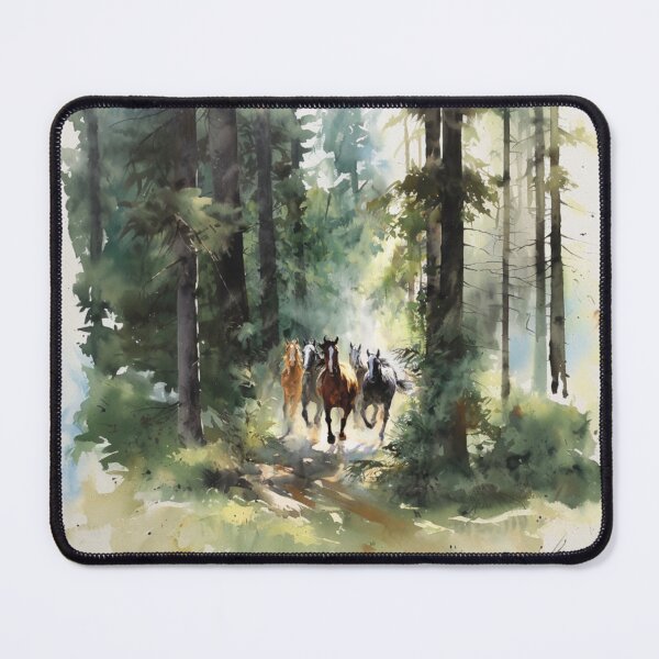 Item preview, A group of wild mustangs galloping through a sun-dappled forest Horses in Motion designed and sold by CDC40.