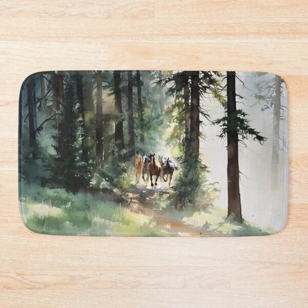 Item preview, A group of wild mustangs galloping through a sun-dappled forest Horses in Motion designed and sold by CDC40.