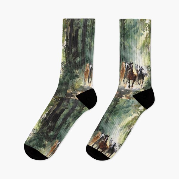 Item preview, A group of wild mustangs galloping through a sun-dappled forest Horses in Motion designed and sold by CDC40.