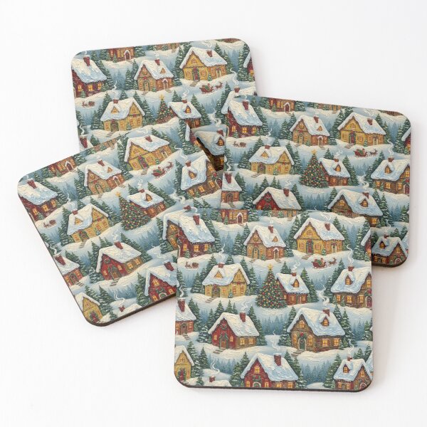 Item preview, Snowy Christmas Cottages Painting Festive Pattern Print designed and sold by MeadowFarmPrint.
