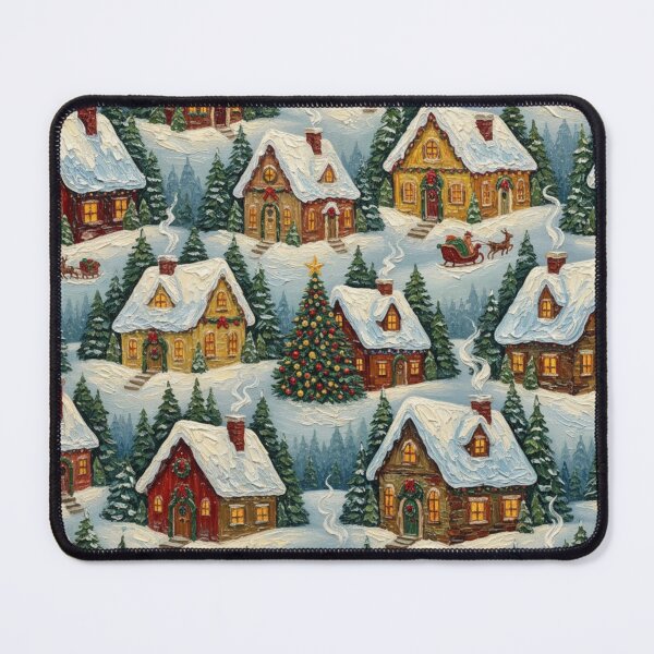 Item preview, Snowy Christmas Cottages Painting Festive Pattern Print designed and sold by MeadowFarmPrint.