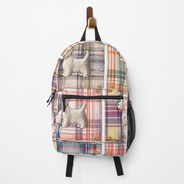 Item preview, Linen tartan stitched Westies designed and sold by WarmAndWestie.